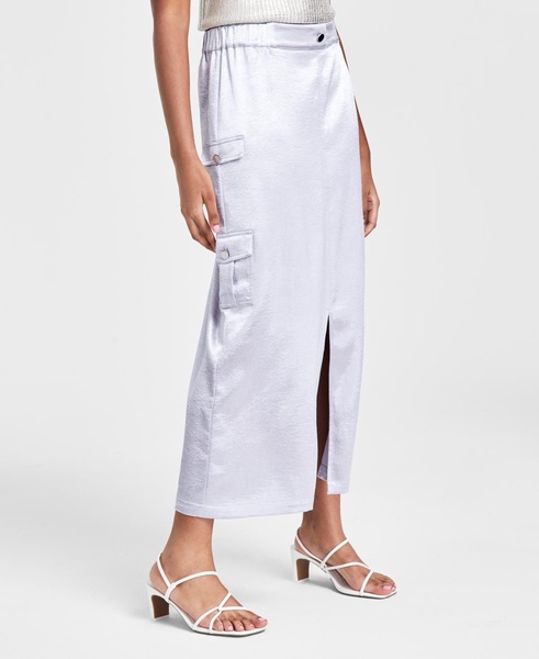 Women's Shiny Front-Slit Midi Cargo Skirt, Created for Macy's