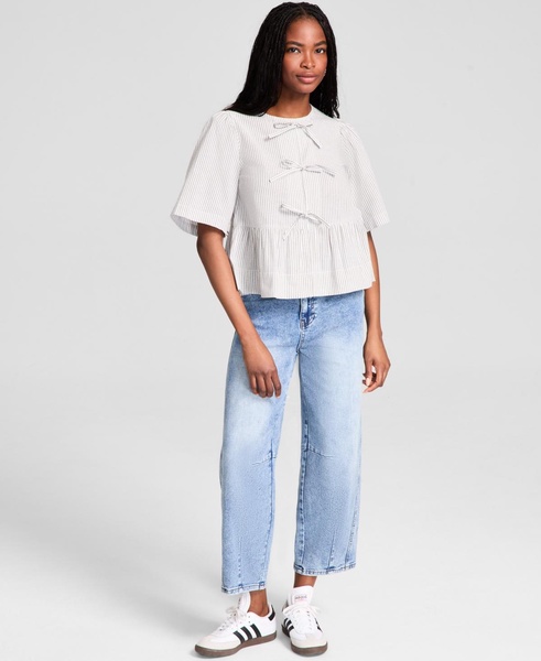 Women's Cotton Bow-Trim Peplum Top, Exclusively at Macy's