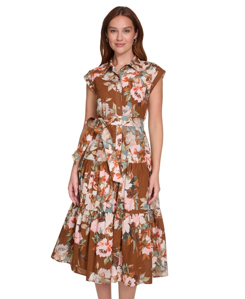 Women's Cotton Tie-Waist Midi Shirtdress