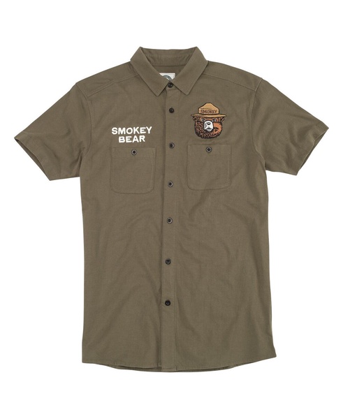 Men's Olive Smokey Bear Brew Master Button-Up Shirt