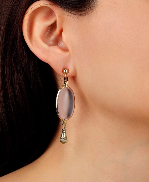 Gold-Tone Glass Oval Clip Earrings