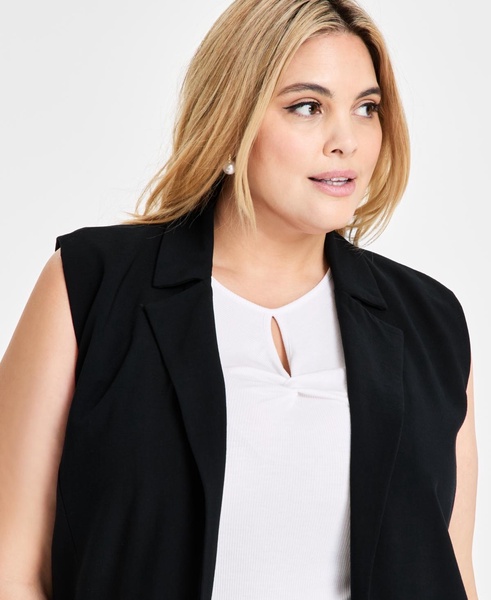 Trendy Plus Peak-Lapel Open-Front Long Vest, Exclusively at Macy's