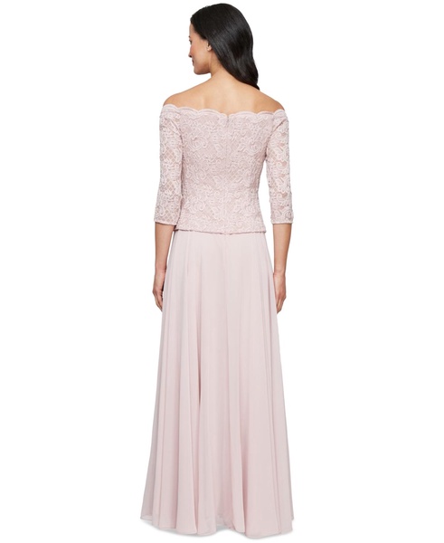 Petite Lace Top Off-The-Shoulder Gown