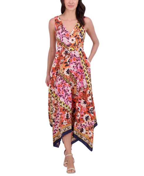 Women's V-Neck Handkerchief-Hem Midi Dress