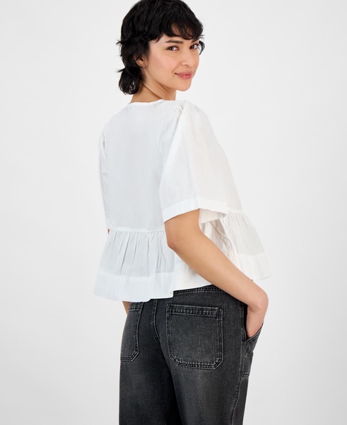 Women's Cotton Tie-Front Peplum Top, Exclusively at Macy's