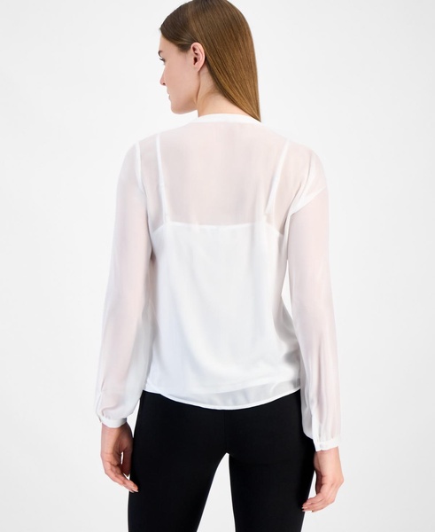 Women's Ruffle-Front Button-Front Blouse