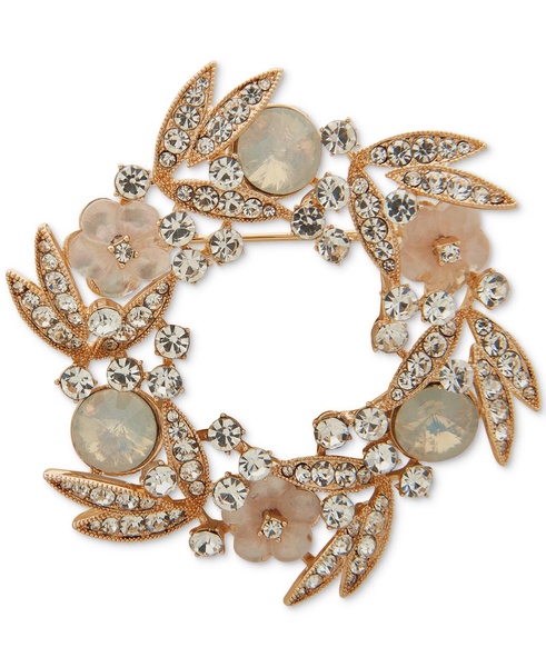 Gold-Tone Crystal & Mother-of-Pearl Flower Wreath Pin