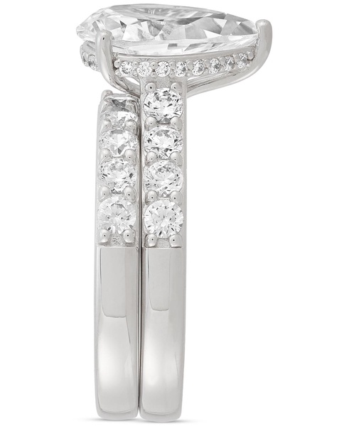 Cubic Zirconia Pear & Round Bridal Set in Sterling Silver