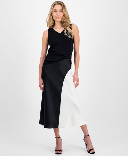 Women's Bias-Cut Colorblocked Midi Skirt