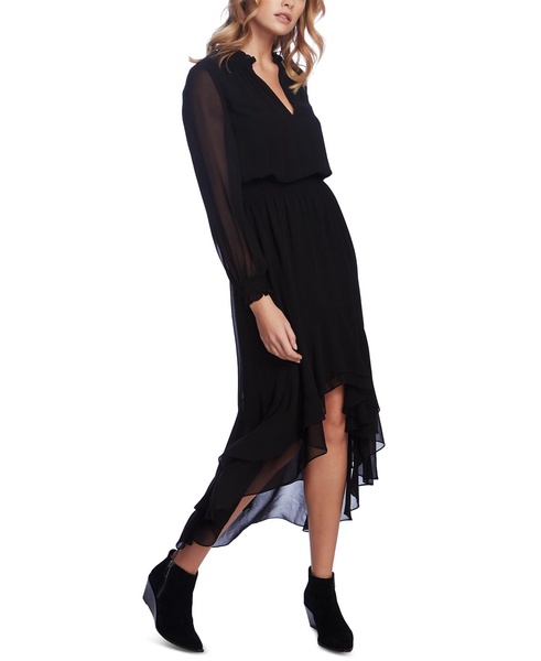 Women's Long Sleeve Smocked-Waist High-Low Dress