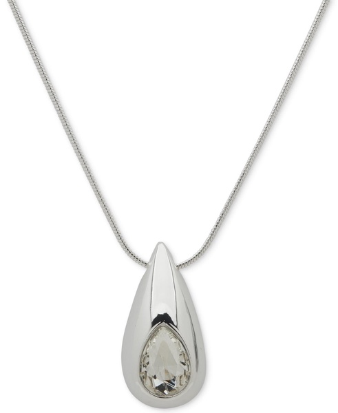 Silver-Tone Crystal Puffy Tear-Shape 38" Pendant Necklace