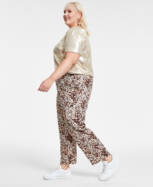 Trendy Plus Size Cheetah-Print Shine Cargo Satin Pants, Created for Macy's
