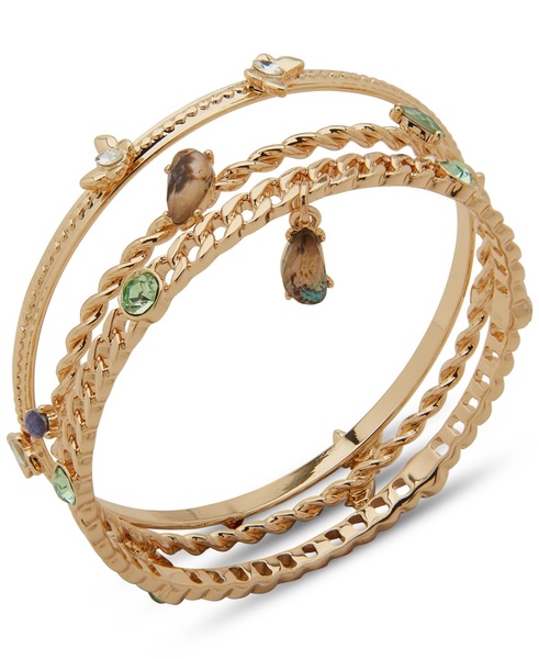 3-Pc. Gold-Tone Multi-Stone Butterfly Bangle Bracelet