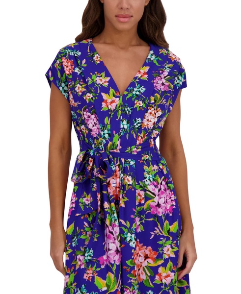 Women's Printed V-Neck Smocked-Back A-Line Dress