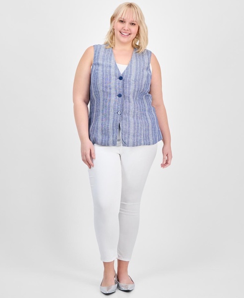Trendy Plus Size Striped Three-Button Vest, Exclusively at Macy's