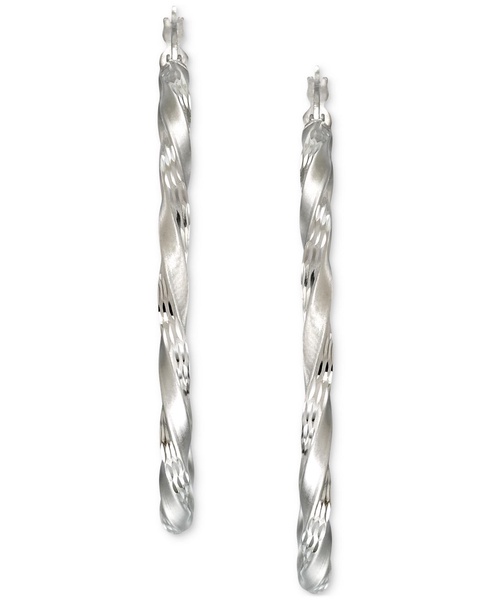 Twisted Satin Finished Round Hoop Earrings in 14k Gold Over Sterling Silver and Sterling Silver