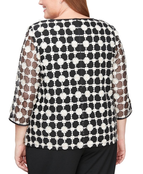 Plus Size 3/4-Sleeve Embroidered Jacket & Tank Top Set