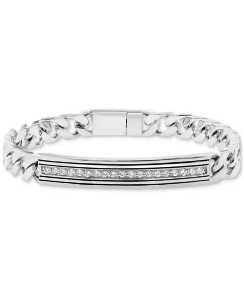 EFFY® Men's Zircon Horizontal Bar Cuban Chain Link Bracelet (7/8 ct. t.w.) in Sterling Silver