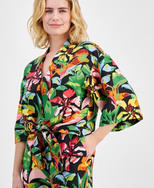 Petite Floral-Print Tie-Hem Top, Created for Macy's 
