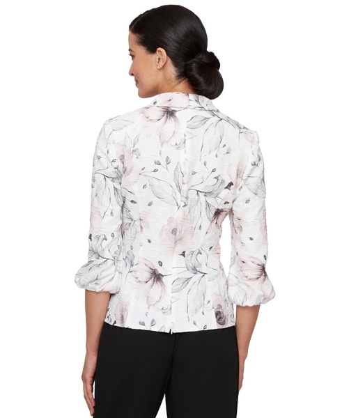 Petite Jacquard Printed Faux-Wrap Top