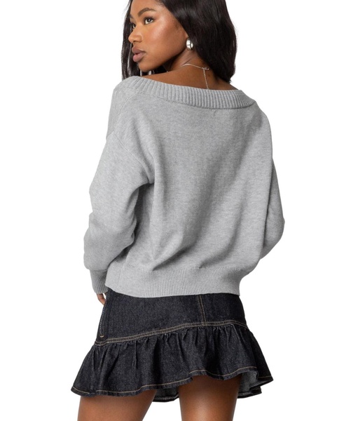 Womens Eli Oversized V Neck Knit Top