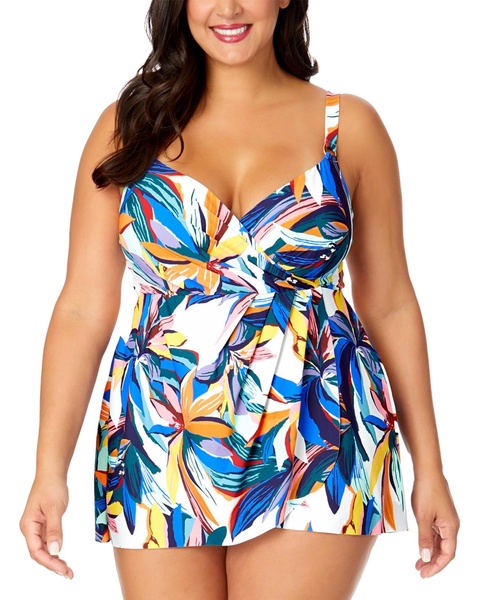 Plus Size Printed Surplice Swim Dress