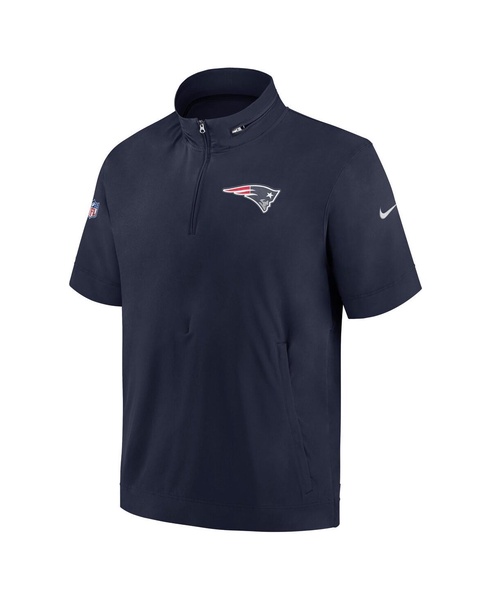 Men's Navy New England Patriots Sideline Coach Short Sleeve Hoodie Quarter-Zip Jacket