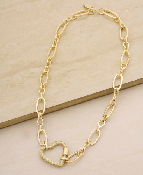 Open Heart Lock Faux Cubic Zirconia Necklace