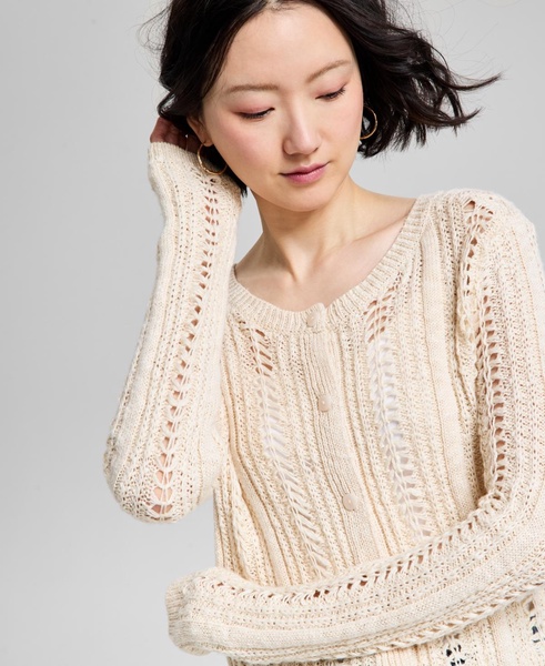 Women's Pointelle-Knit Scoop-Neck Cardigan, Exclusively at Macy's
