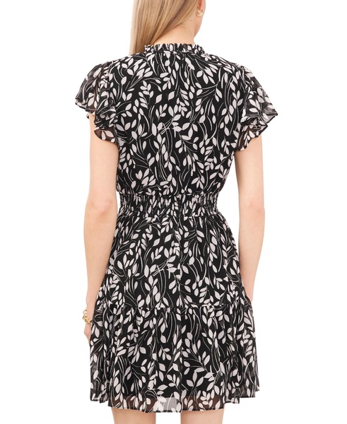 Petite Printed Flutter-Sleeve Fit & Flare Dress