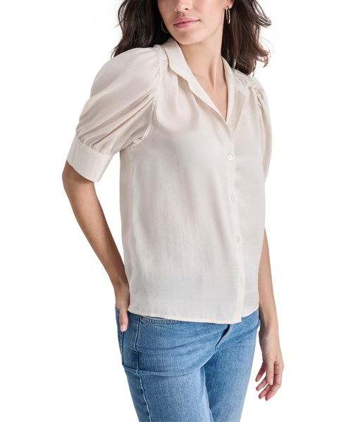 Petite Cotton Puff-Sleeve Button-Front Shirt