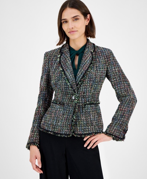 Women's One-Button Long-Sleeve Tweed Jacket