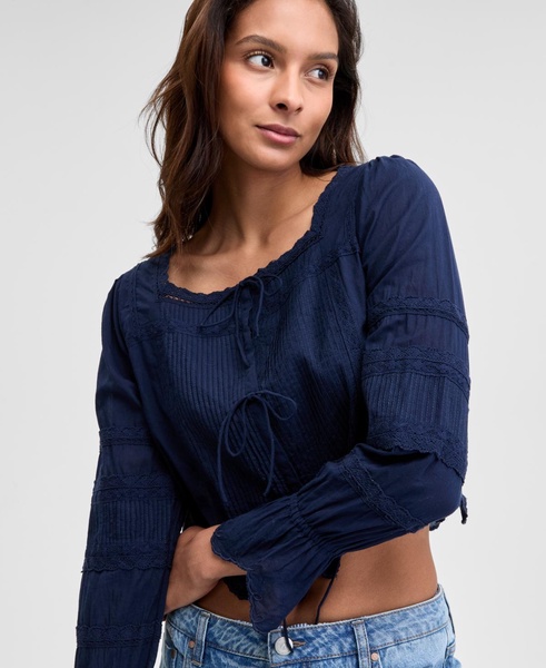 Women's Cotton Cropped Lace-Trim Top