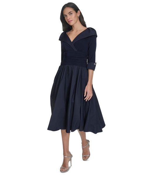 Women's Mixed-Media Fit & Flare Midi Dress