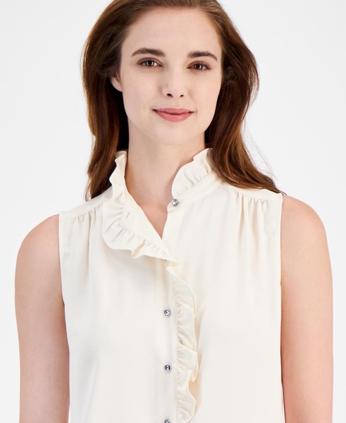 Women's Ruffle-Front Sleeveless Button-Front Top