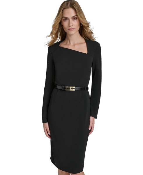 Women's Asymmetric Belted Sheath Dress