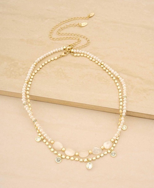 Pearl Beaded Gold-Plated Chain Necklace Set