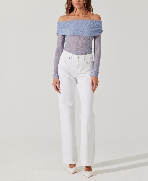 Women's Sheer Lace Diamante Off-The-Shoulder Top
