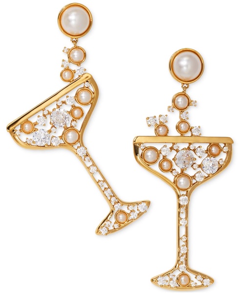Gold-Tone Imitation Pearl & Cubic Zirconia Bubbly Champagne Drop Earrings