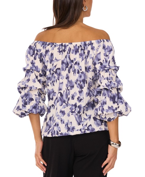 Women's Floral-Print Off-The-Shoulder Bubble-Sleeve Top