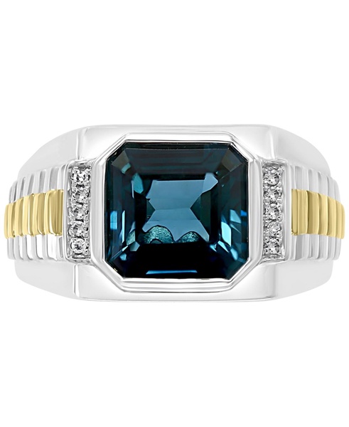 EFFY® Men's London Blue Topaz (5-5/8 ct. t.w.) & Diamond (1/10 ct. t.w.) Ring in Sterling Silver & 18k Gold-Plate