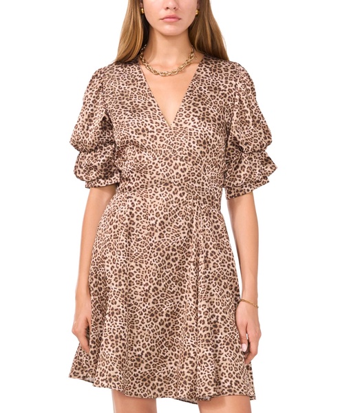 Women's Leopard-Print Bubble-Sleeve Dress
