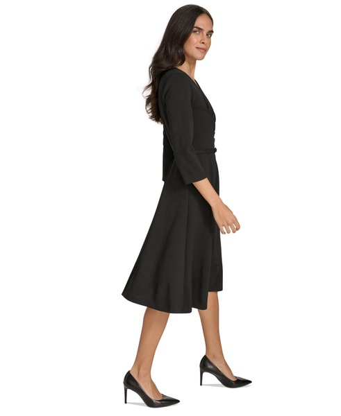 Women's Asymmetric-Neck Belted Dress