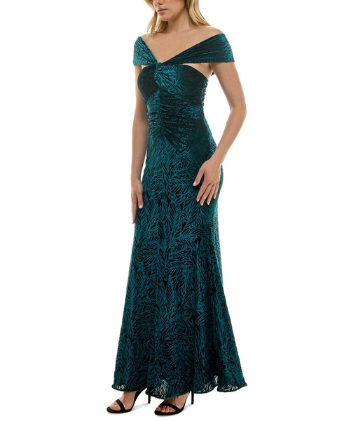 Women's Off-The-Shoulder Textured Velvet Gown