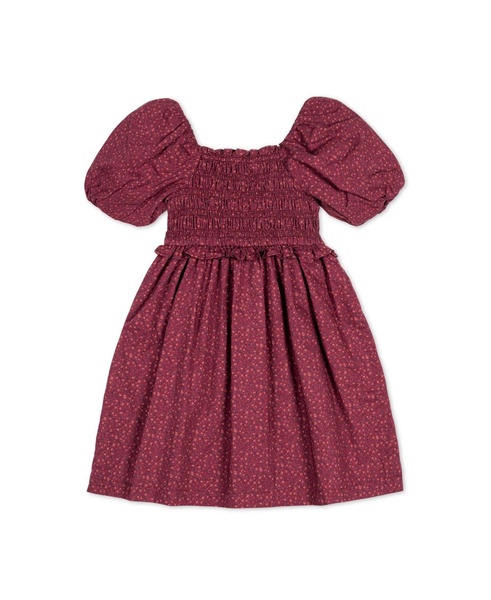 Toddler Girls Organic Short Bubble Sleeve Smocked Dress