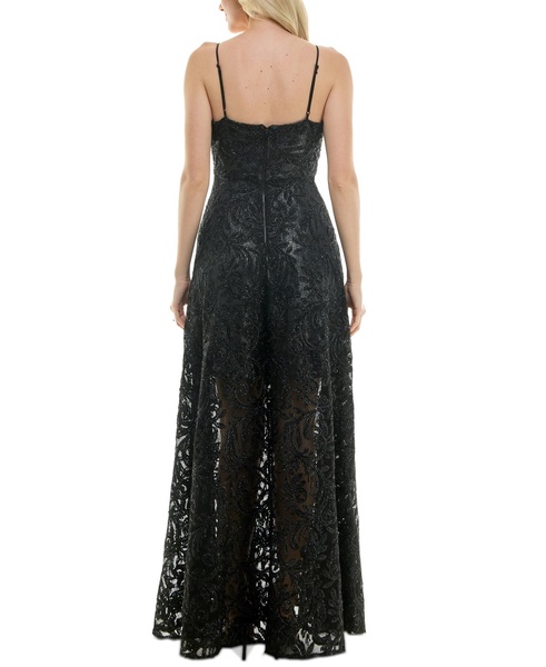 Women's V-Neck Sleeveless Embellished Lace Gown