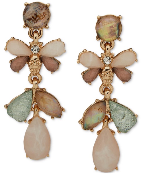 Gold-Tone Bee & Stone Linear Earrings