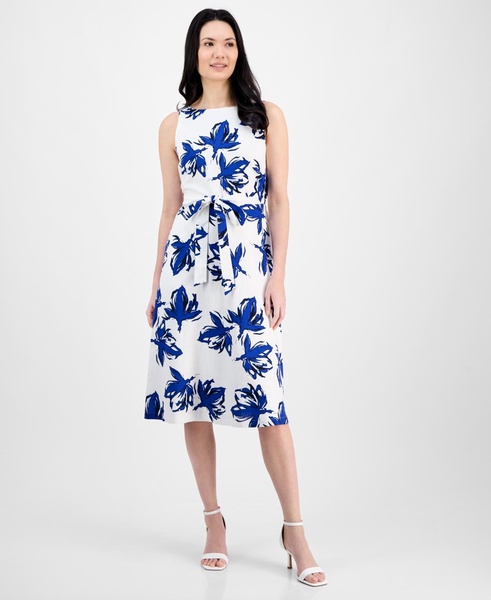 Women's Floral-Print Tie-Waist Sleeveless Dress