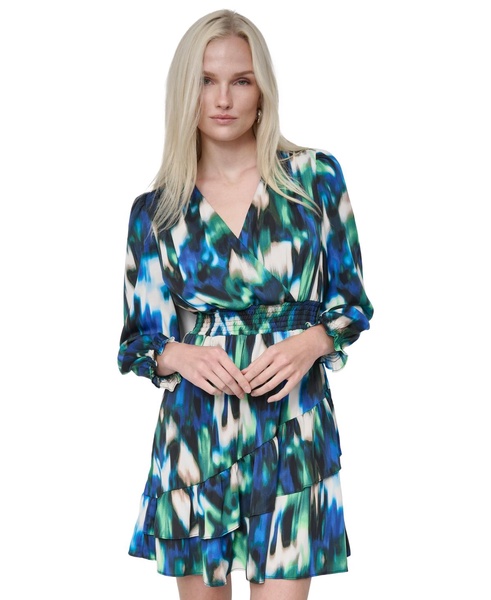 Petite Printed Blouson-Sleeve Fit & Flare Dress