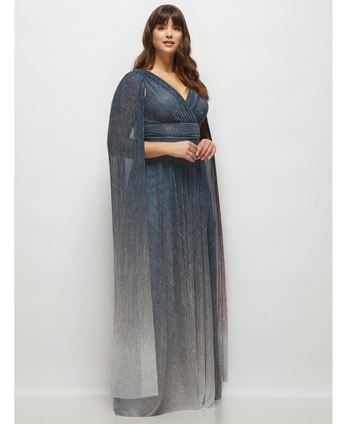 Women's Streamer Sleeve Ombre Pleated Metallic Maxi Dress